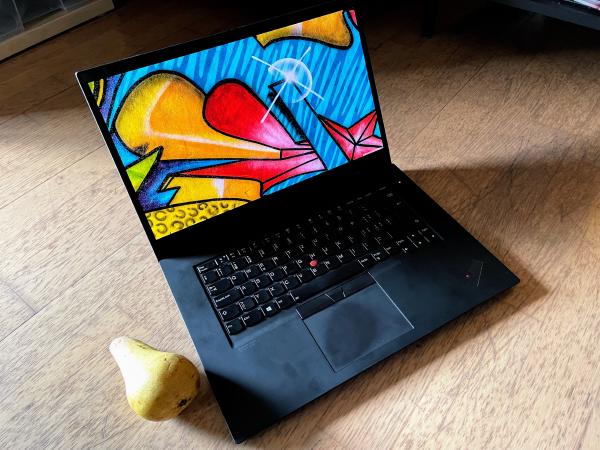 ThinkPad X1 Extreme Gen 2, pear for scale ThinkPad X1 Extreme Gen 2, pear for scale