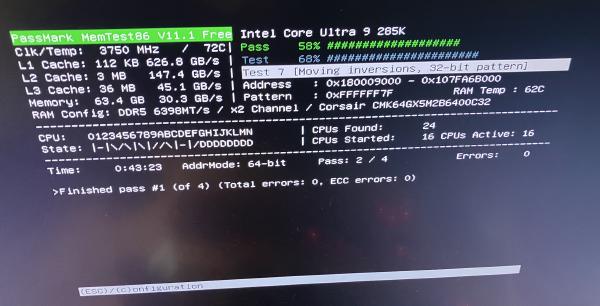 photo of running memtest86 photo of running memtest86
