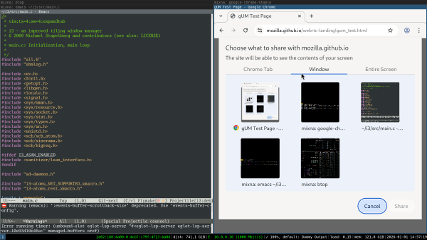 screensharing behavior in Chrome (X11)